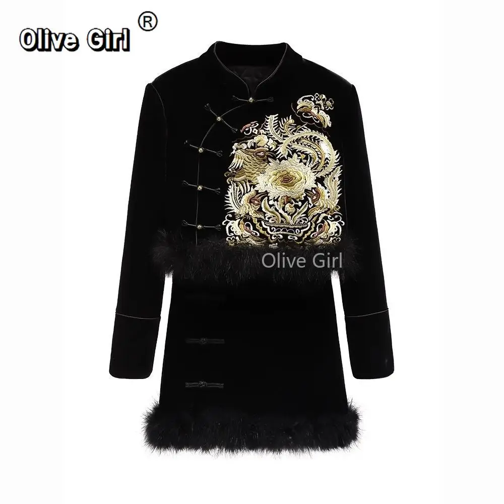 

Зимняя одежда, комплект хлопковой куртки, зимняя высококачественная верхняя одежда, пальто, плюшевая бархатная короткая юбка с вышивкой, женская одежда