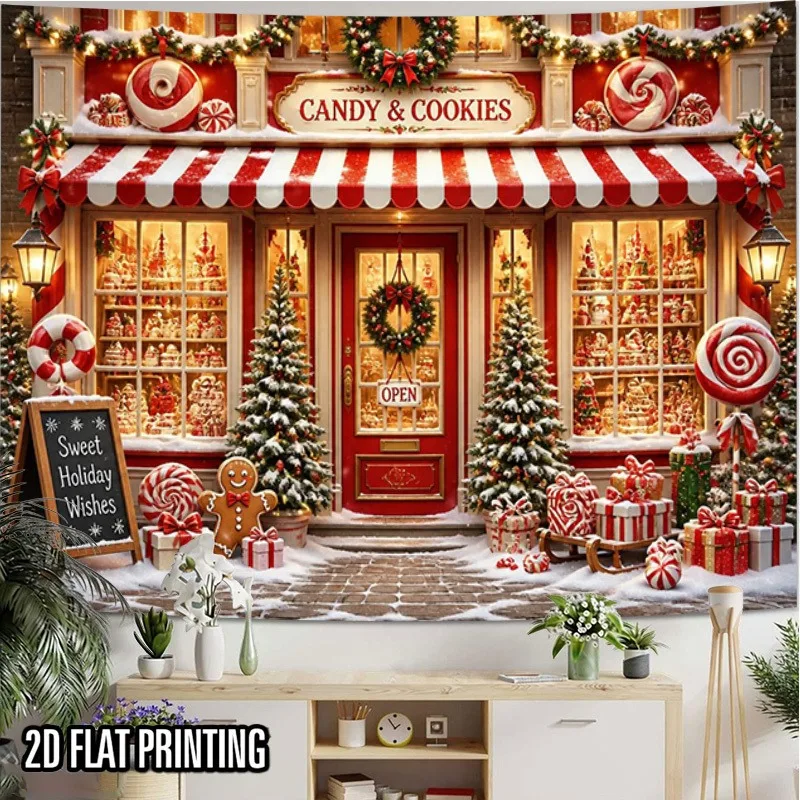 VIKAMA Cozy Christmas Cabin Tapestry, Tree Fireplace with Gifts, Xmas Wall Hanging Decor for Bedroom Living Room Dorm
