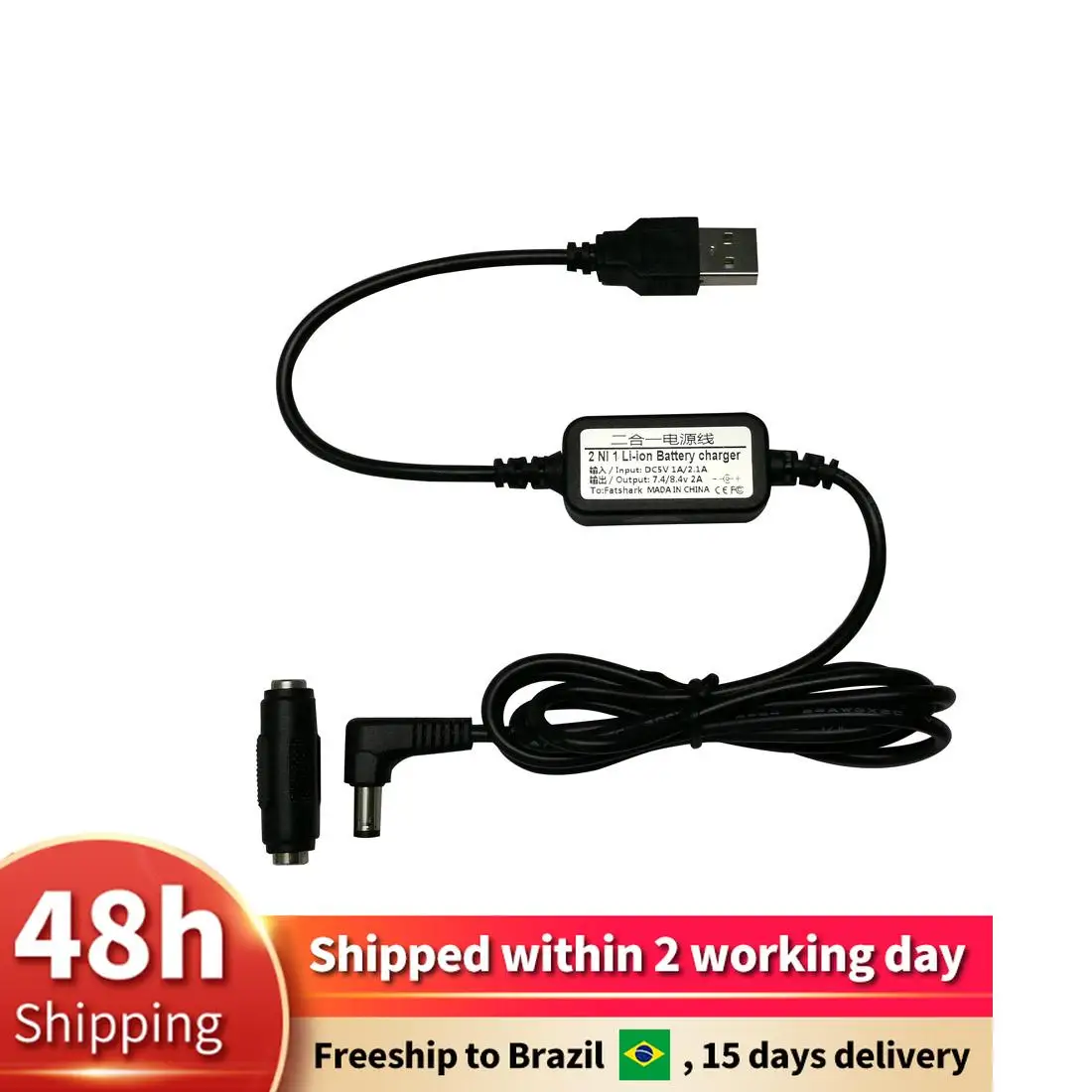 2 في 1 بطارية ليثيوم أيون ليبو إمداد الطاقة كابل شحن شاحن تيار مستمر 7.4 فولت 2A لنظارات Fatshark FPV RC نماذج اللعب