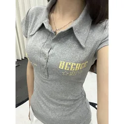 Y2k Streetwear Punk Vintage Clothes Women Letter Casual T Shirts Short Sleeve Korean Fashion Bady Tees Femme Gothic Polo Shirt