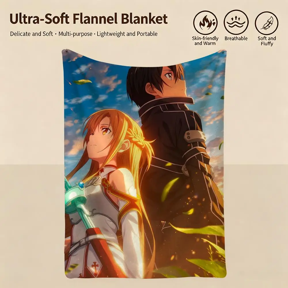 game S-Sword Art Online-e Throw Warm Soft Flannel Blanket, Multi-use for Sofa Bed Camping Travel Nap