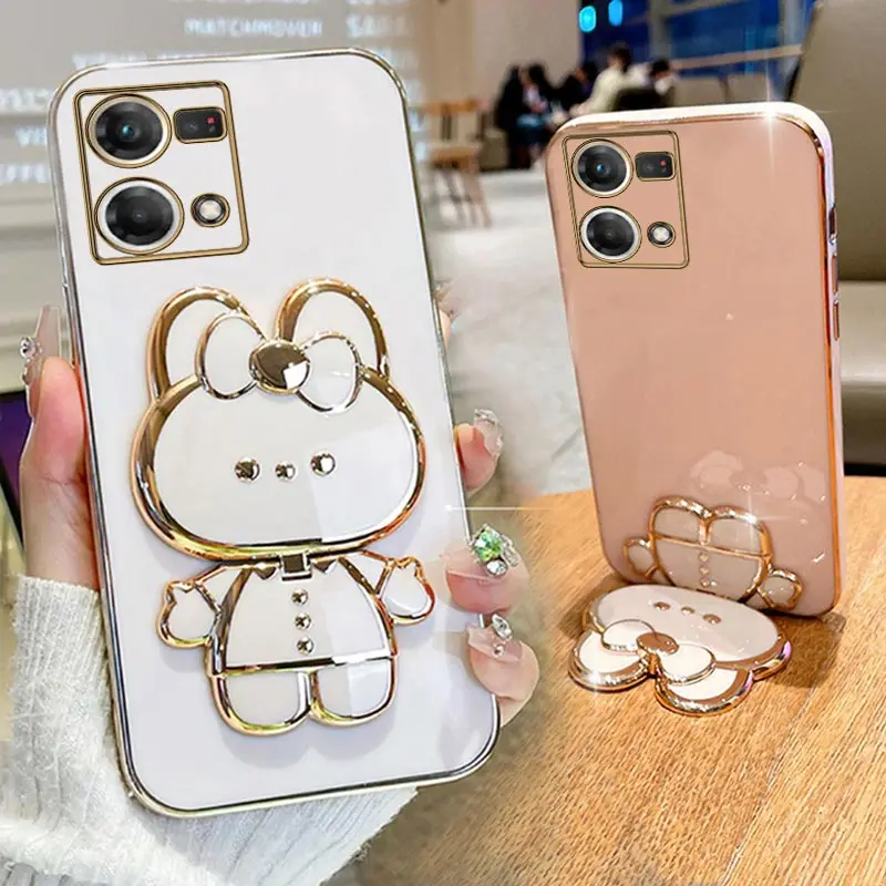 Mirror Plating Phone Holder Case For Oppo Reno7 Reno8 Reno9 Reno 7 8 9 Pro Plus 8T 4G 5G 5F 2 2Z 2F 3 5 6 6Z 4G 5G Z RenoZ Cover