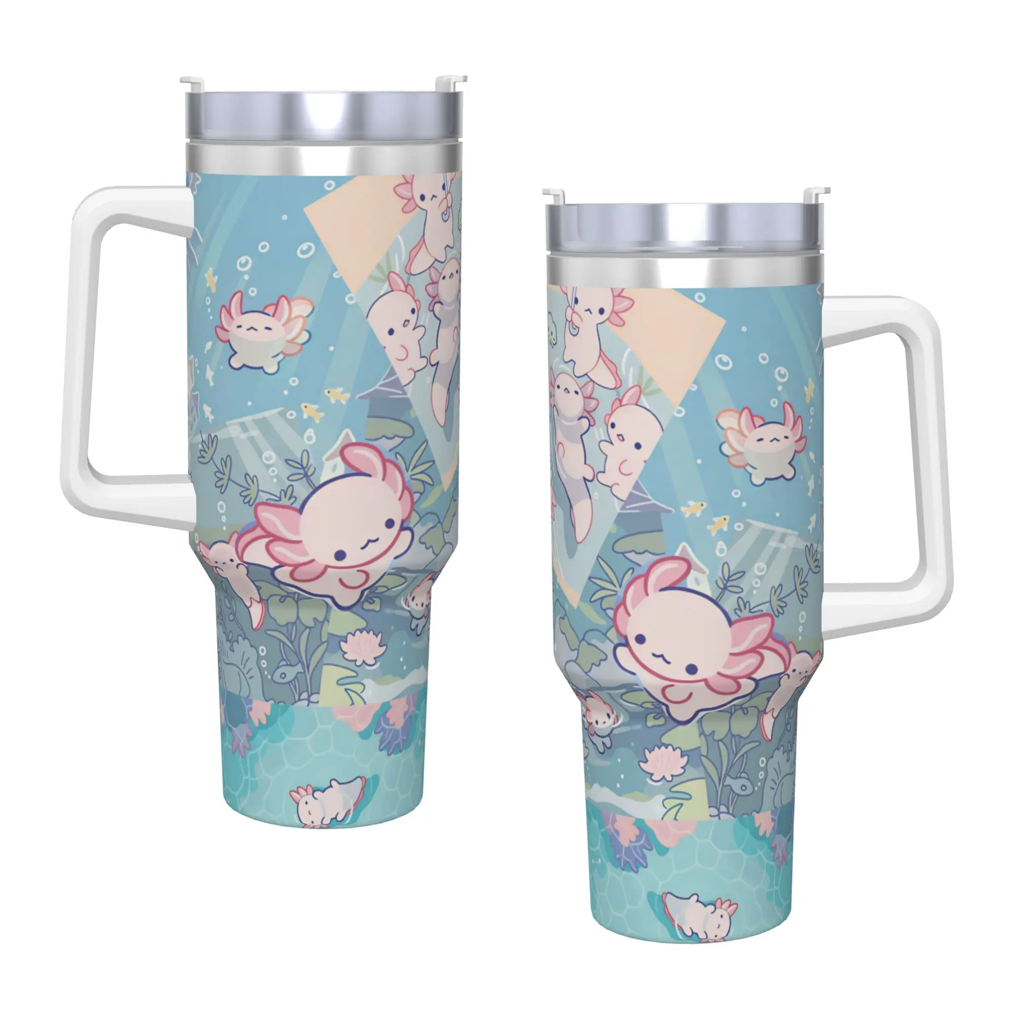 Stainless Steel Tumbler Swimmy Axolotls Coffee Mug  Portable Cold and Hot Mugs Cup Beach Design Water Bottle