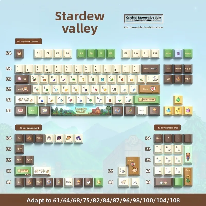 112 teclas personalizadas para teclado mecánico de Stardew Valley, accesorio para juegos, teclas de repuesto para bricolaje, teclado decorativo para juegos.