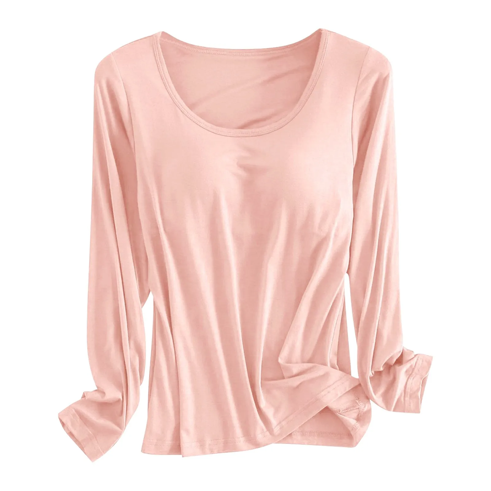 Ladies Autumn Winter Modal Long Sleeves Shirt With Chest Pad Two-In-One Yoga Lingerie Bottoming Underwear With Built In Bra