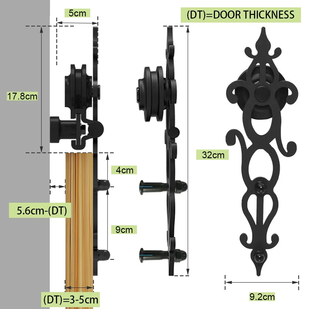 Imagem -04 - Ccjh-deslizante Kit Porta de Celeiro Hardware Heavy Duty Suave e Silencioso Fácil de Instalar Fit Painel Duplo Porta