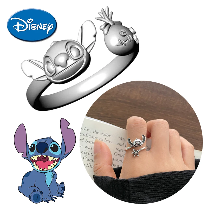 

Disney Stitch Rings 925 Silver Cartoon Anime Lilo&Stitch Mickey Adjustable Rings Kawaii Kids Toys Woman Jewelry Christmas Gifts