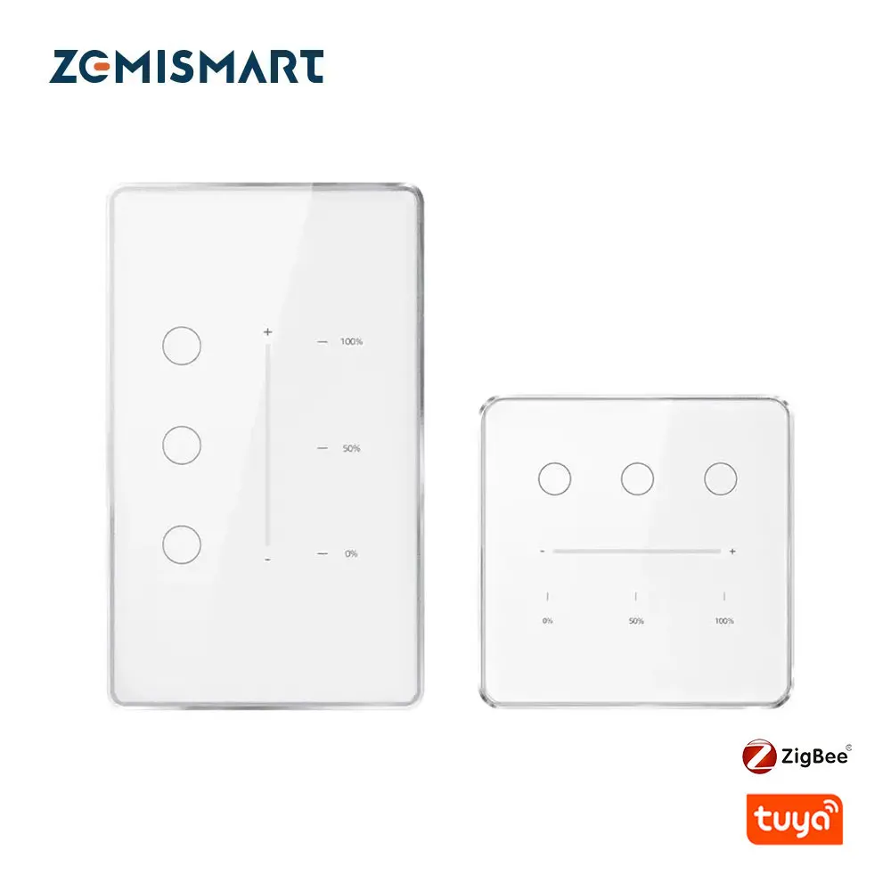 Zemismart Tuya Zigbee Smart Dimmer Switch 3 Gang Smart Life APP Remote Control US EU Standard Light Switch Percentage Control