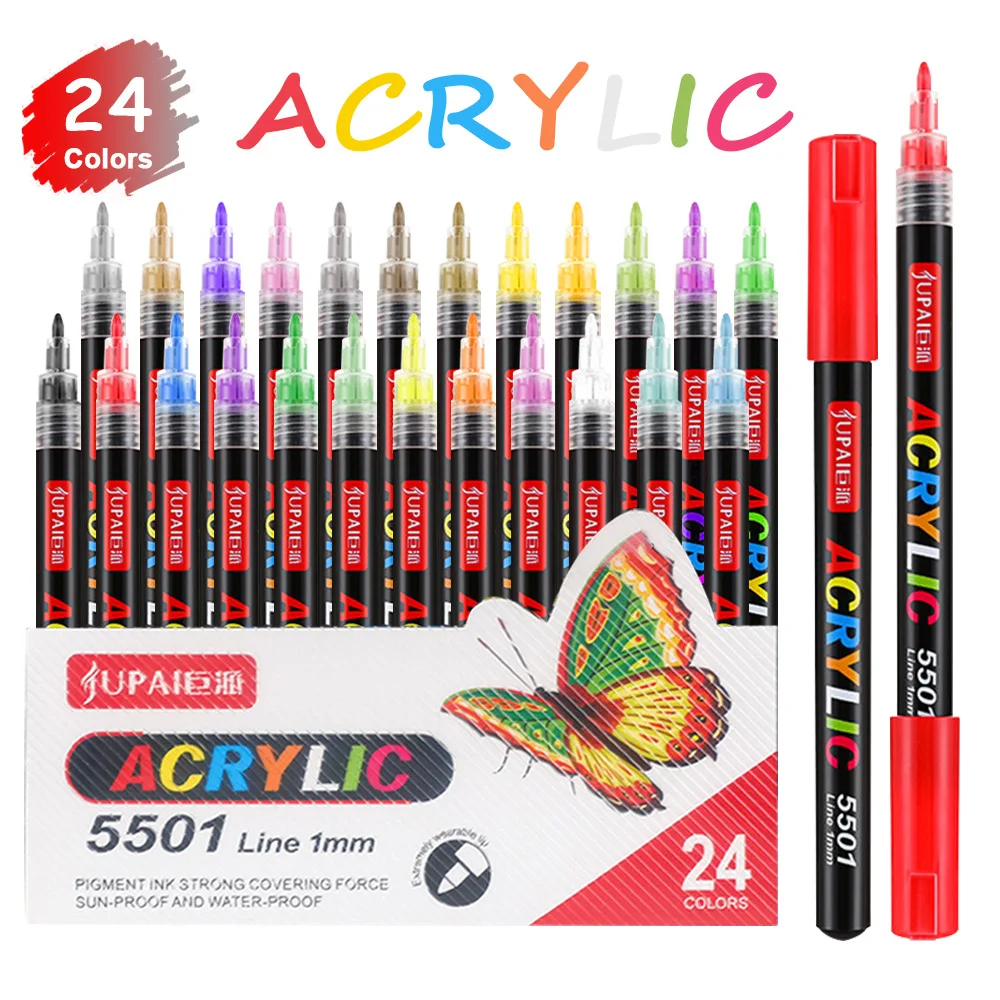 علامات فنية من الأكريليك 12/24 لونًا - للكتابة على الجدران وحسابات اليد والرسم بنفسك على الخشب والحجر والزجاج |   اللوازم المدرسية للفن والمدرسة.