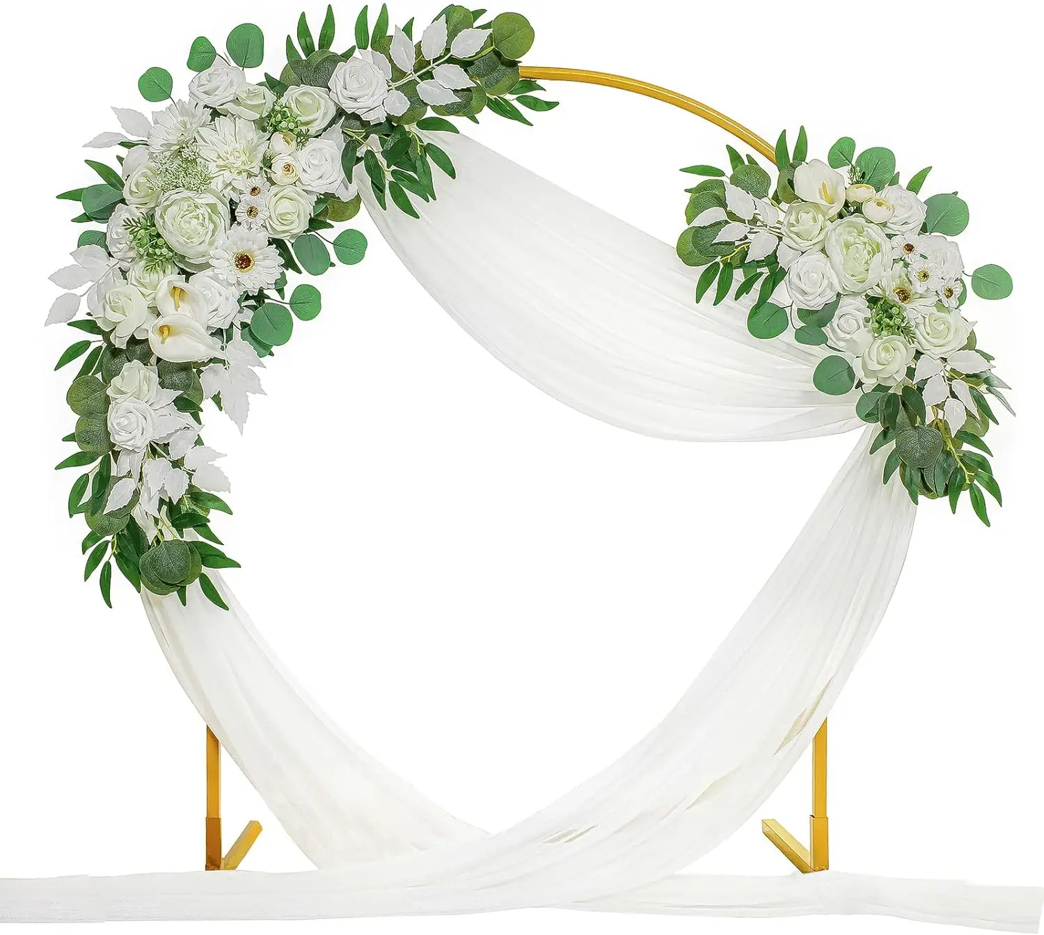 Wedding Arch Flowers, Artificial Flowers for Decoration, 2pcs Flower Swag and 1 pcs Semi-Sheer Chiffon Table Runner Swag for Hol