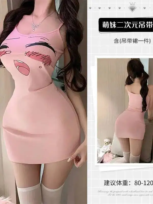 لطيف الكرتون مثير صيف جديد نقي لينة سليم أنيقة Bodycon بروتيل فستان موضة مثير فستان قصير تانك الحلو المرأة سليم الأعلى 8ZC