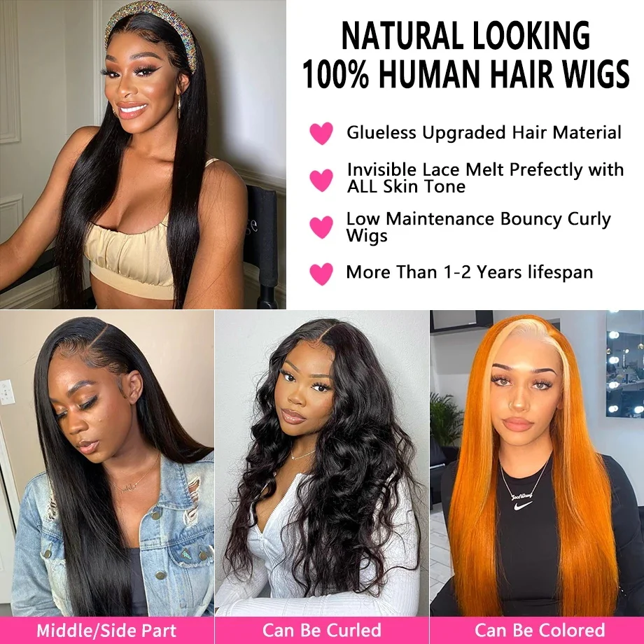 On Fleek Official Store 30 Inch Straight 13x4 13x6 Hd Transparent Lace Front Wig 360 Lace Frontal Wigs Human Hair Wig For Women