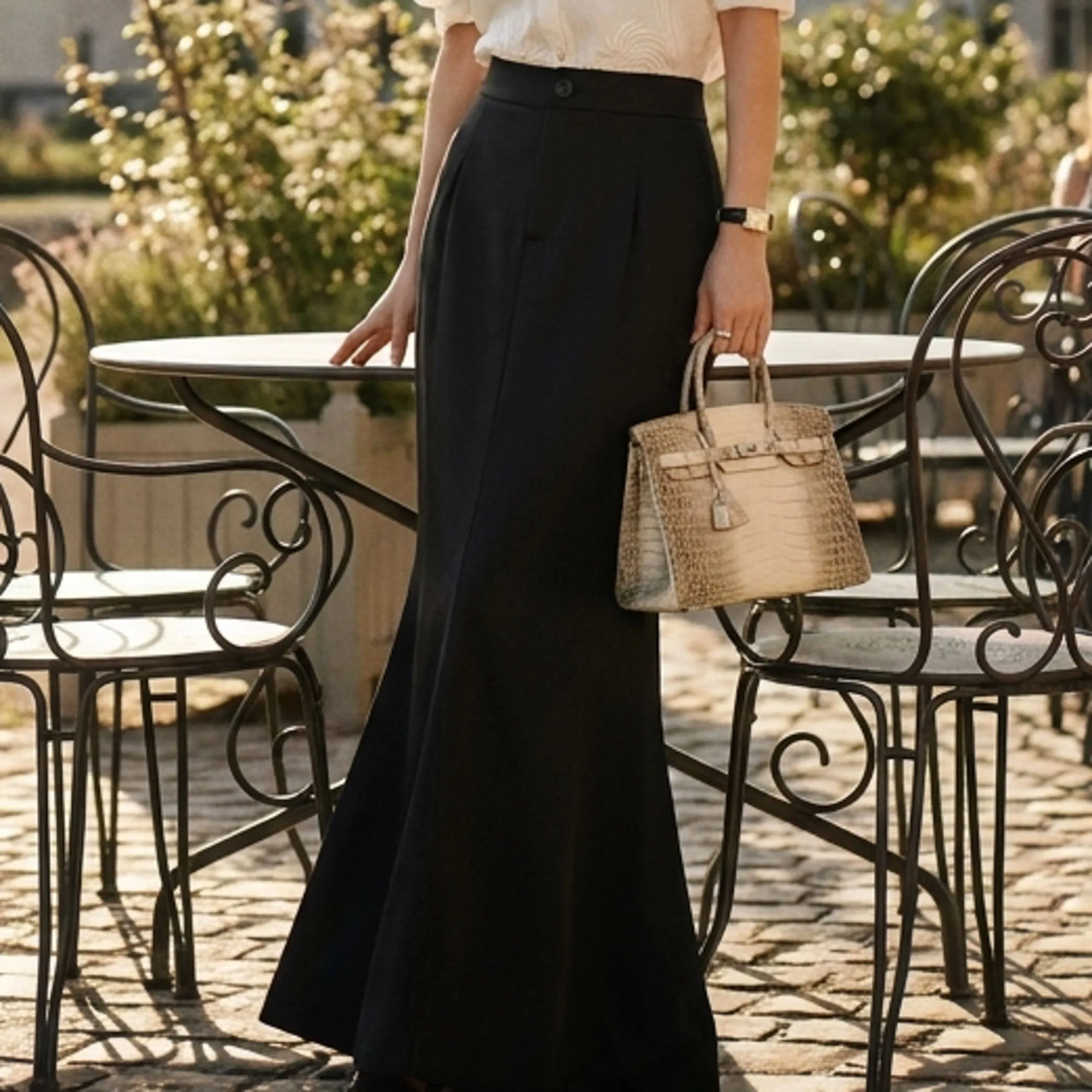 Women High Waised Mermaid Long Skirt Ruffle Hem Bodycon Maxi Skirts Sexy Night Out Clubwear Bottoms Solid Color Fall DM3CSK004