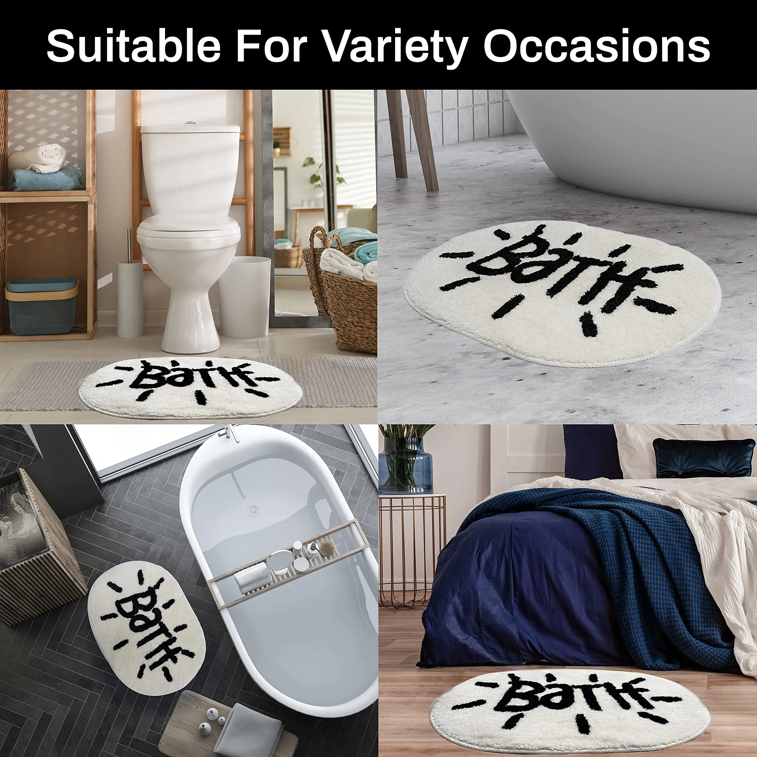 Bathroom Rugs Soft Black White Bath Mat Non-Slip Absorbent Shower Bathroom Rugs Machine Washable Bathtub Mat