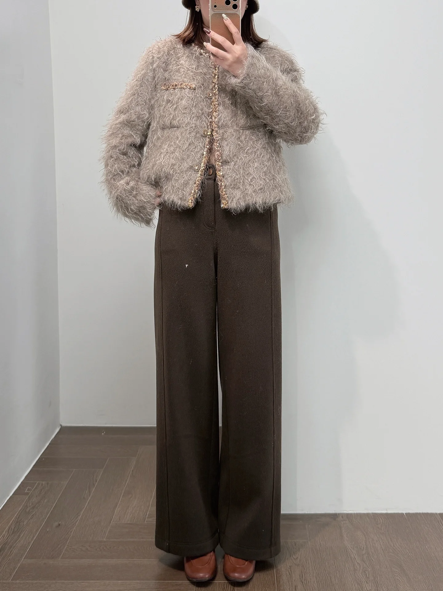 

Теплые брюки прямого кроя на флисовой подкладке, длинные, простые, высококачественные, зимние, повседневные, для женщин, из шерстяной смесовой ткани