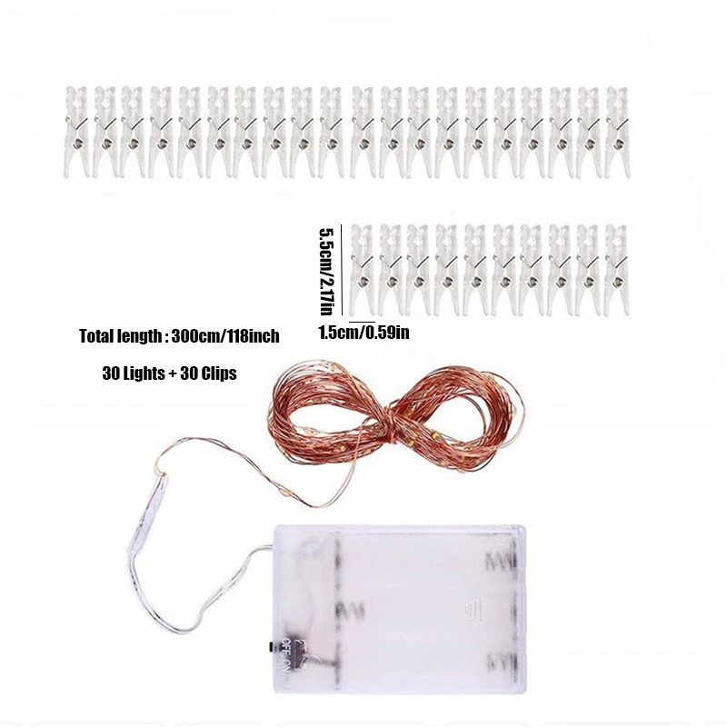 LED String Lights 3M 30LED Photo Clip Fairy Lights Outdoor Battery Operated Garland Christmas Decoration Party Wedding Xmas