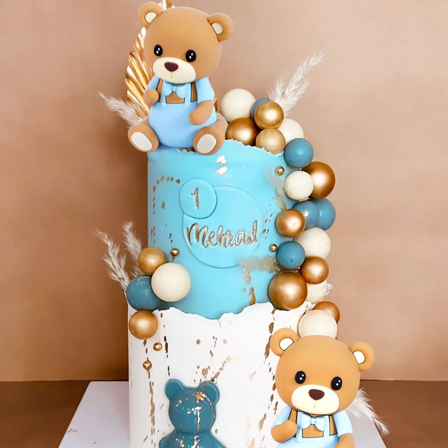 LaVenty Teddybär-Kuchendekoration, Kuchendekoration, Babyparty, Junge, Kuchendekoration, Mädchen, 1 Jahr, blaue Kuchendekoration – Detail 5