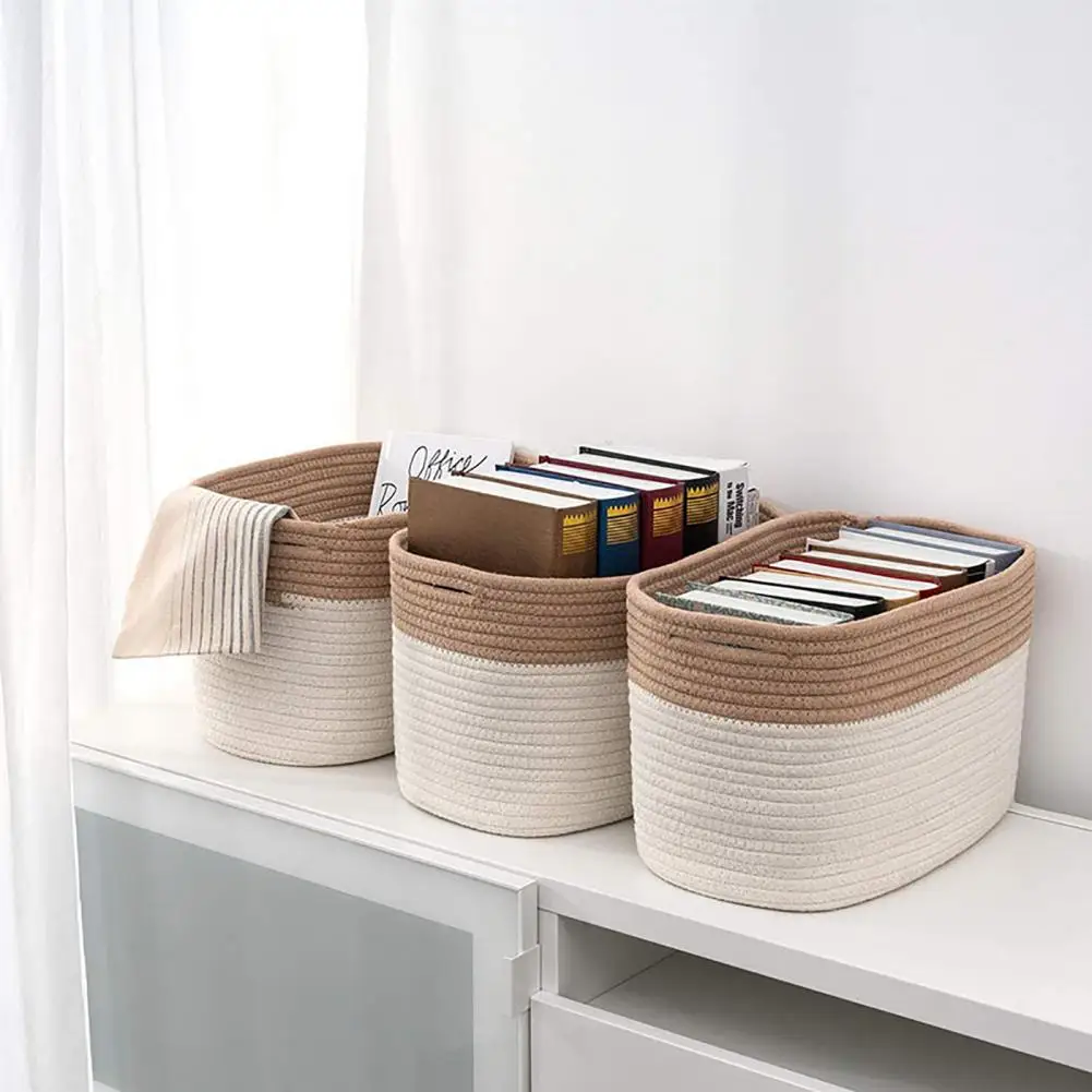 Nordic Woven Cotton Rope Storage Baskets Organizer Box Sundries Key Cosmetics Storage Bins Desktop Sundries Organizer Basket