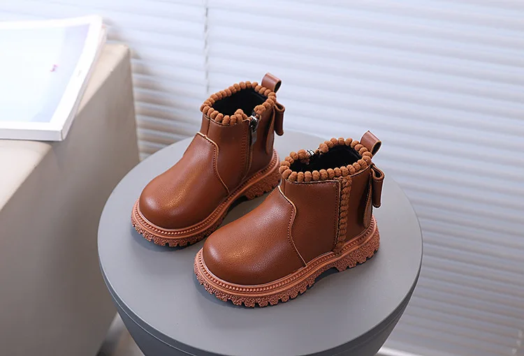 Herbst Mädchen Stiefeletten mit Rückenschleife Kinder Kurzstiefel Weiche Sohle 2026 Neue Mädchen Prinzessinnen-Lederstiefel mit Seitenreißverschluss – Detail 4