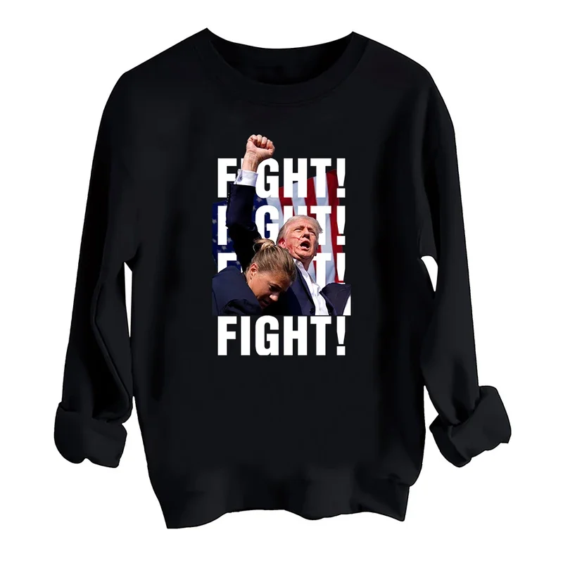 Trump Fight! Trump Shot Sweatshirt Harajuku Round Neck Long Sleeve Oversize Hoodie