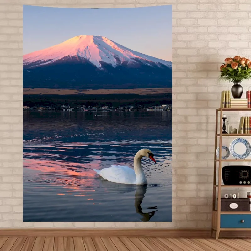 VIKAMA Japanese Tapestry Wall Hanging Mt Fuji City Street Sunset Photography Aesthetic Landscape Bedroom Decor