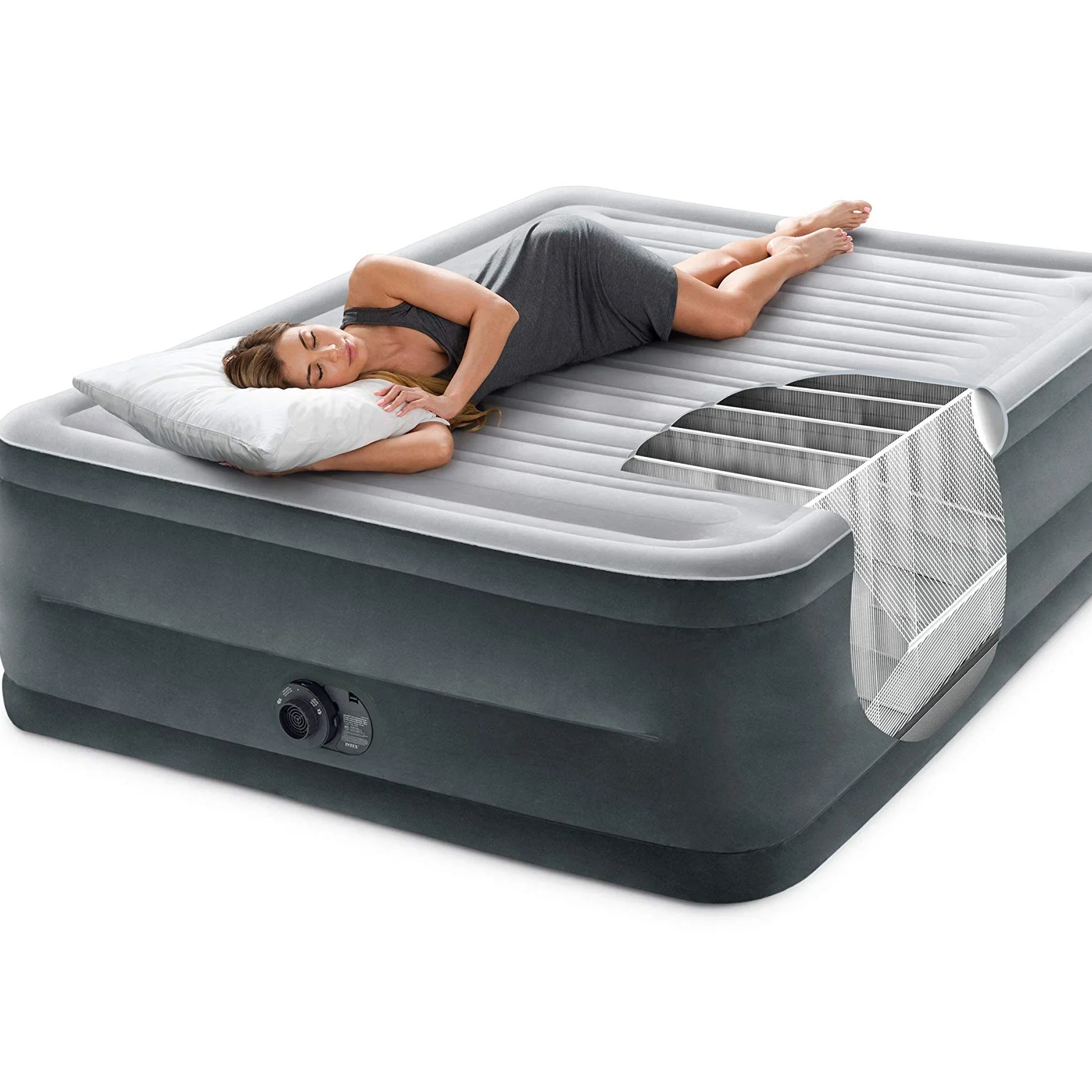 

Luxury Air Mattress Bed With Built-in Pump For Home Camping Guests Inflatable Airbed Double High Adjustable Blow Up Mattress