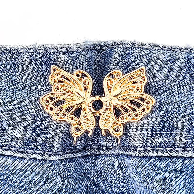 

1pc Diy Removable Jeans Waist Buckle Butterfly Button Metal Buttons Invisible No Sewing Required Waist Closing Artifact Tool