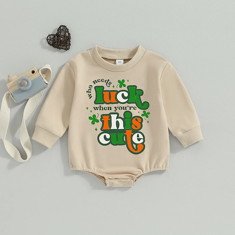 

Infant Jumpsuit Adorable Long Sleeve Crew Neck with Lucky Clover Print for Baby Boys and Girls Autumn Outfit