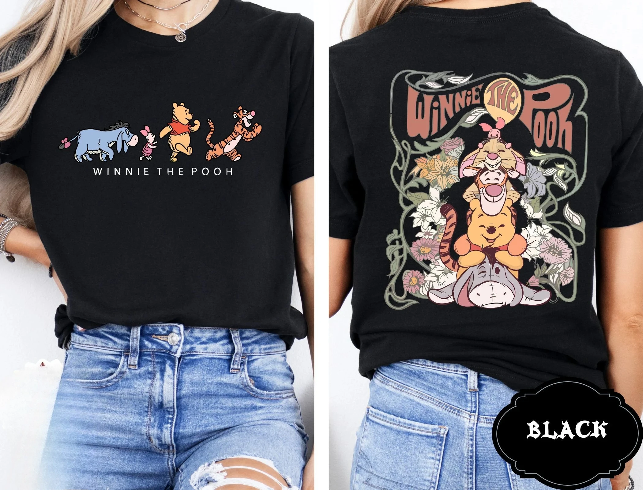 디즈니 위니 푸우 베어 프렌즈 티셔츠 빈티지 여성 남성 코튼 티 유니섹스 반팔 오버 사이즈 커플 캐주얼 스트리트웨어