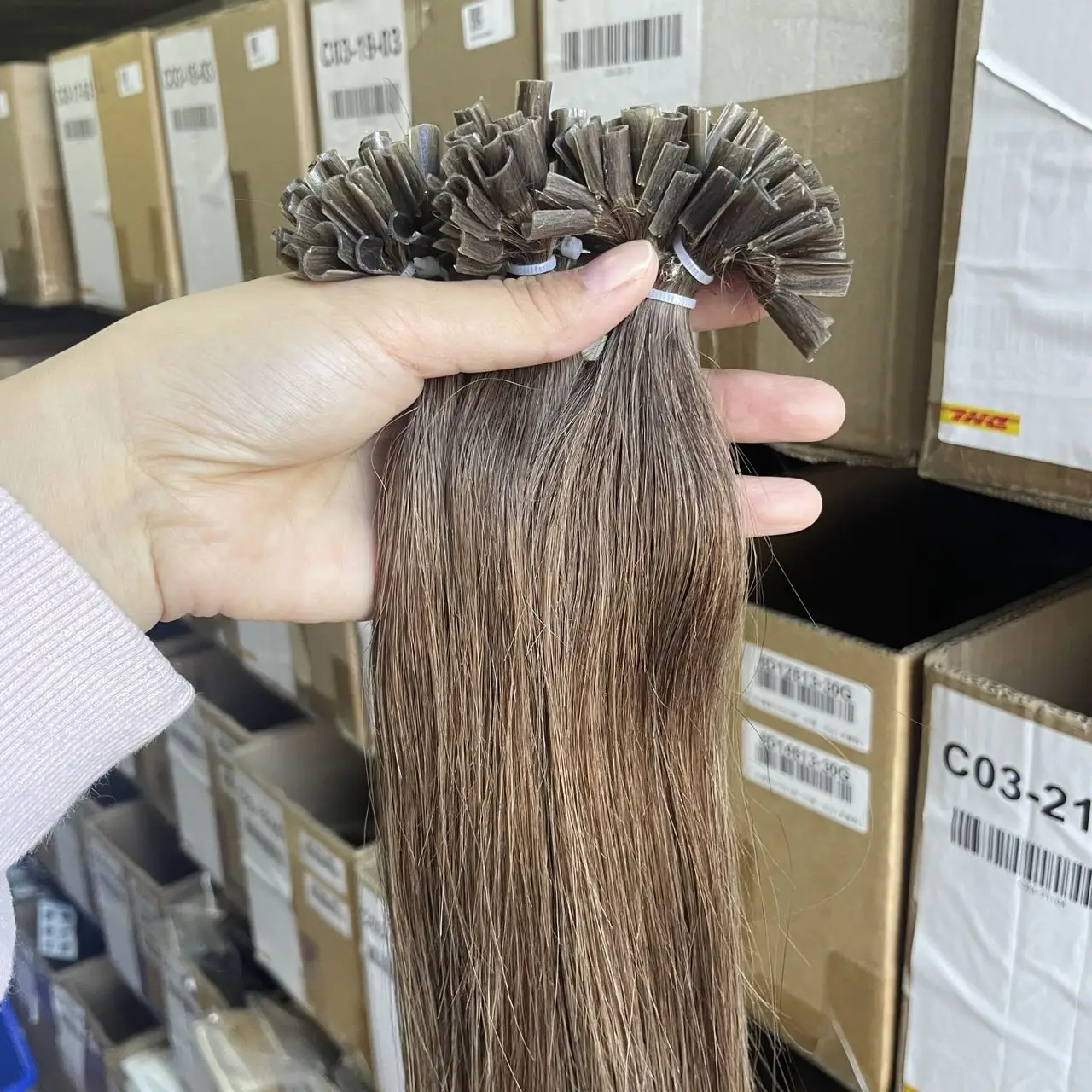 U Tip Hair Extensions Human Hair 12-20 inches Brown Color 8# Nail U Tip Hot Fusion Hair Extensions Invisible Keratin Hair