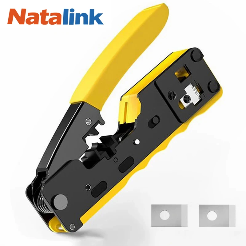 Natalink RJ45 Pass Through Crimping Tool Crimp Tool for RJ45 RJ12 RJ11 Connectors CAT6a Modular Plugs Stripper Cutter Crimper