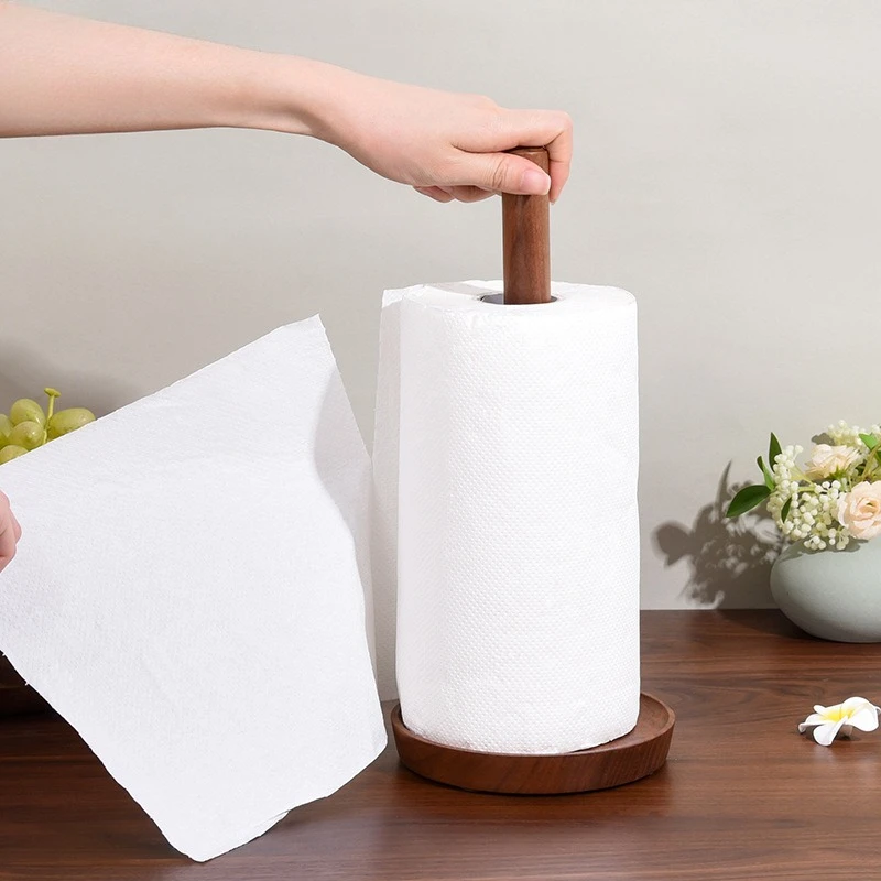 Wooden kitchen tissue holder No punching roll paper holder Plastic wrap fresh-keeping bag Vertical lazy rack