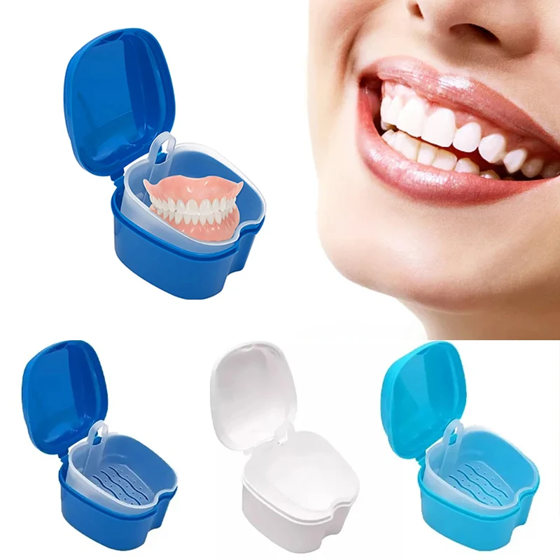 2 Colors Denture Bath Box Case Dental False Teeth Storage Box with Hanging Net Container From Mosunx