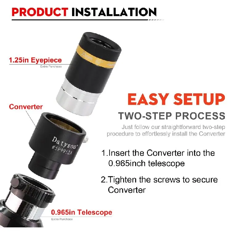 Datyson 0,965 Zoll auf 1,25 Zoll Teleskop-Okularadapter - Aluminiumlegierung-Schnittstelle, Geeignet für Astronomische Teleskope – Detail 3