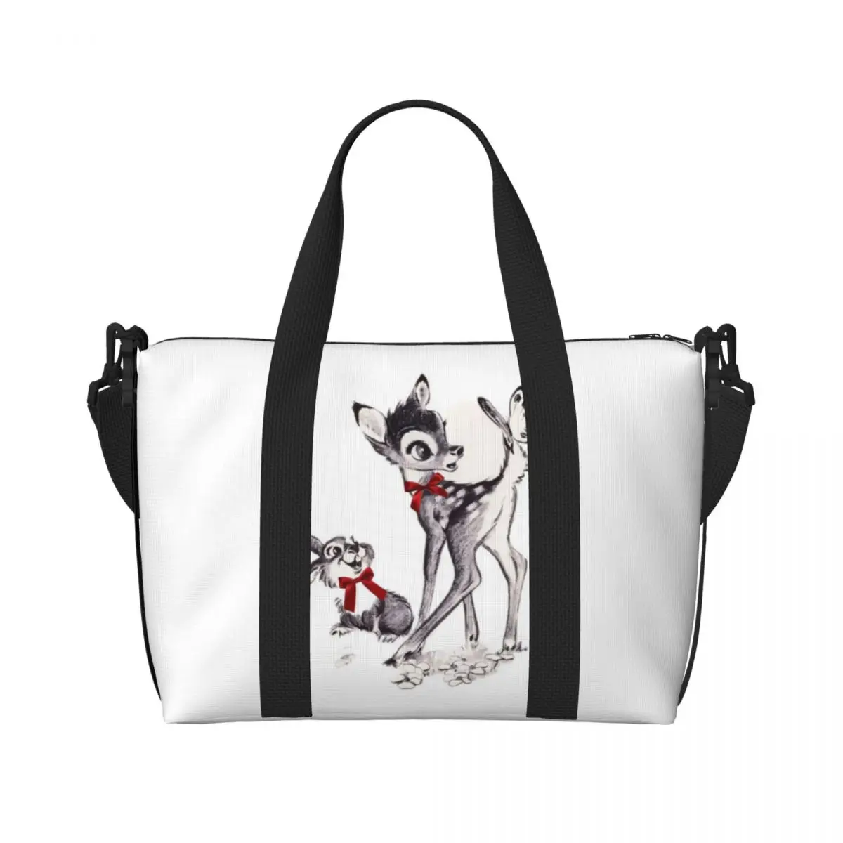 

Большая женская сумка-тоут с мультяшным принтом Бэмби, для покупок, спортзала, пляжа, путешествий