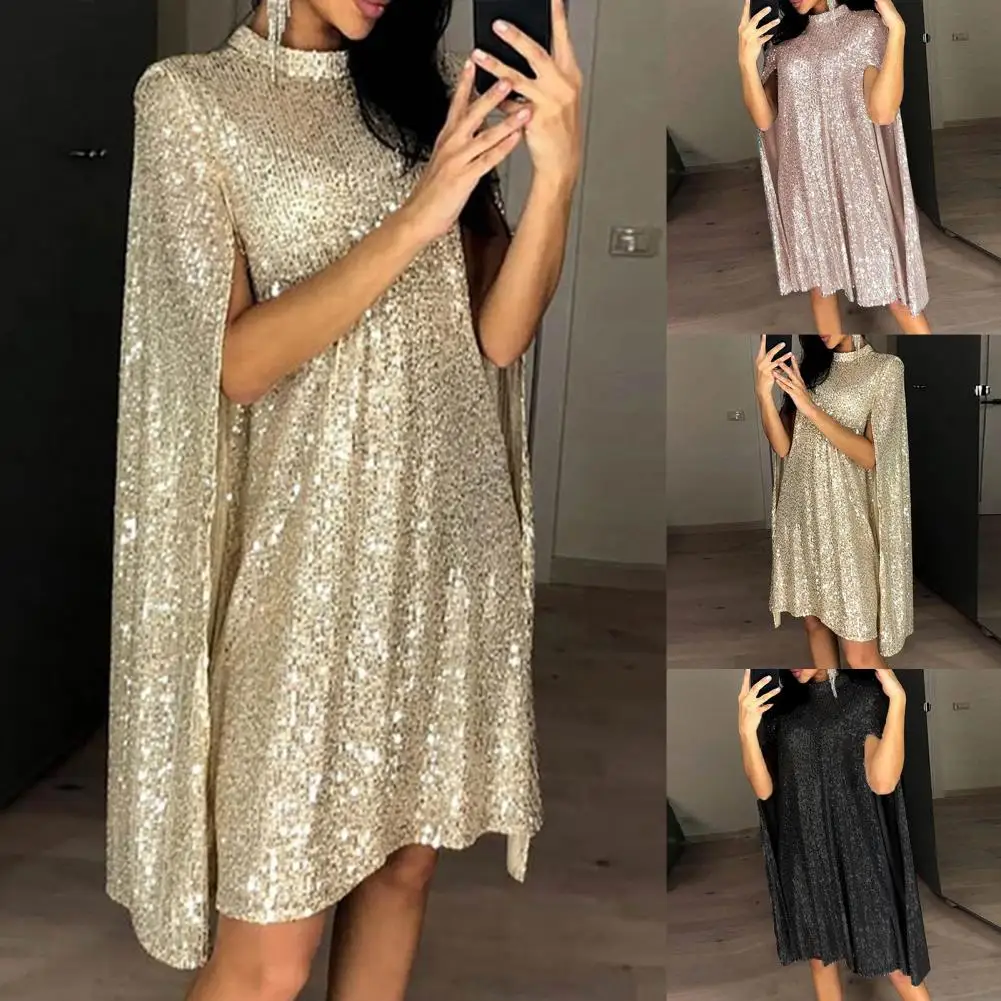 Glitter Party Dress luźny golf olśniewająca wiosna jesień drążą pani sukienka плацие женское szata femme плация