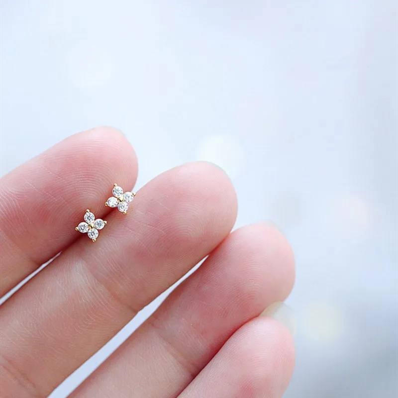 Tiny CZ Flower Stud Earrings Cartilage Piercing Jewelry for Women Girl