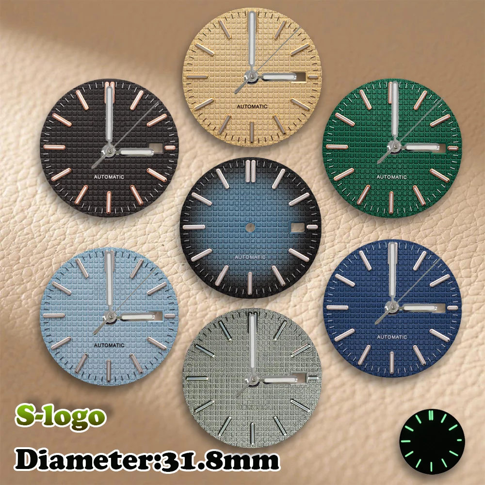 S Logo 31.8mm Royal Oak Wijzerplaat NH36/NH35 bewegingen Groen Lichtgevende Hoge Kwaliteit Horloges voor mannen Horloge Modificatie accessoires