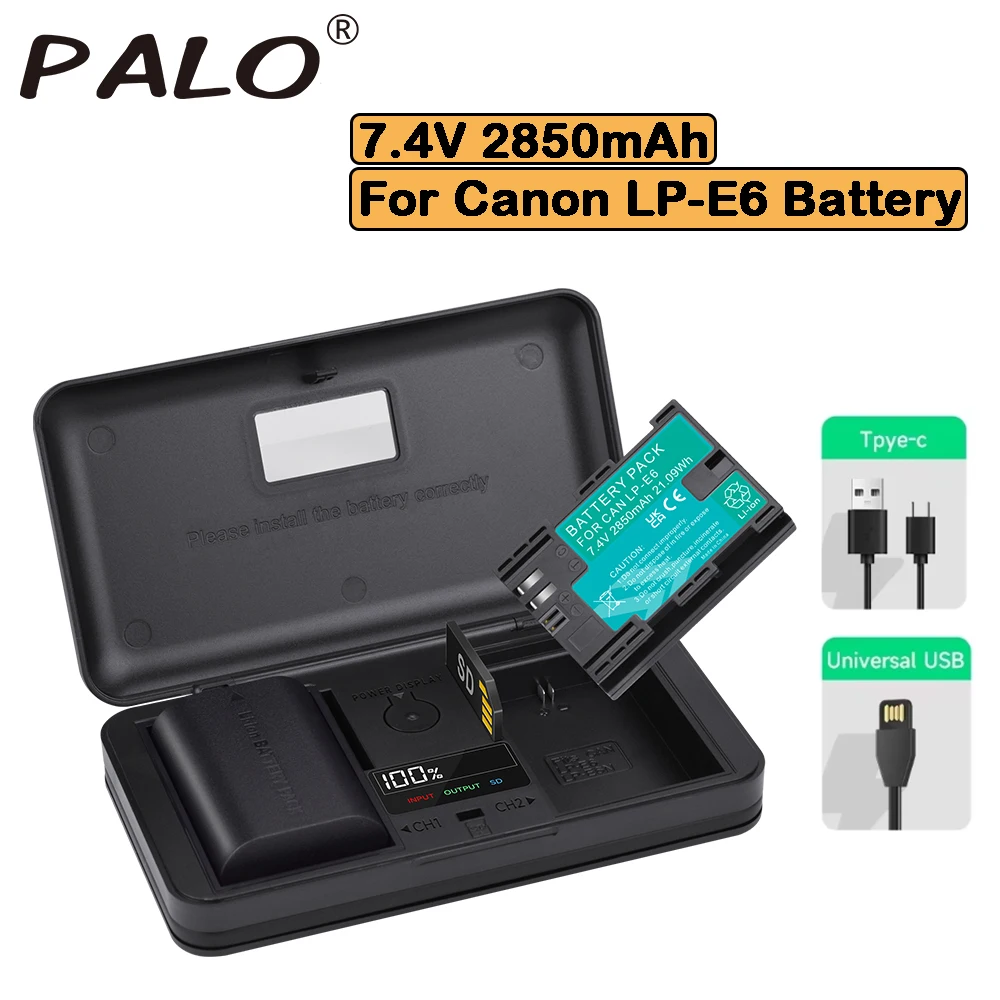 LP E6 LP-E6 LP-E6N LP E6 Battery + LED Dual Charger Case For Canon EOS 5DS R 5D Mark II III IV 5D 6D 7D 70D 80D R5 R6 XC10 XC15