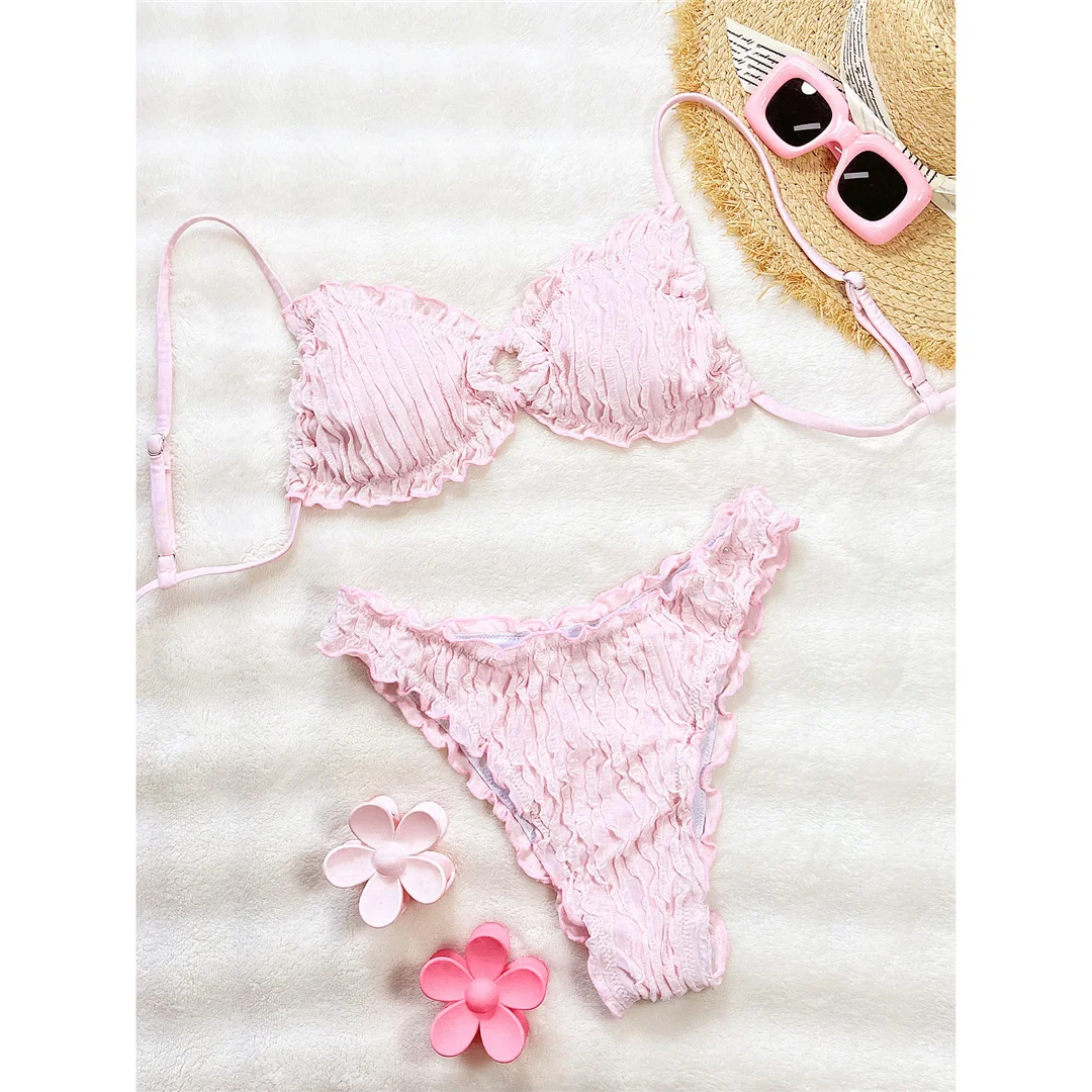 Gefalteter, geraffter, brasilianischer Bikini, Damen-Badeanzug, zweiteiliger Bikini-Set, Badebekleidung, Badeanzug, Schwimmanzug V8053B – Detail 16