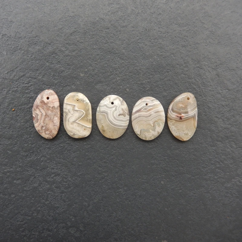 5PCS Natural Crazy Lace Agate Oval Gemstone Components Multi-Tonal Swirl-Patterned for Handmade Jewelry And Artisanal Crafts