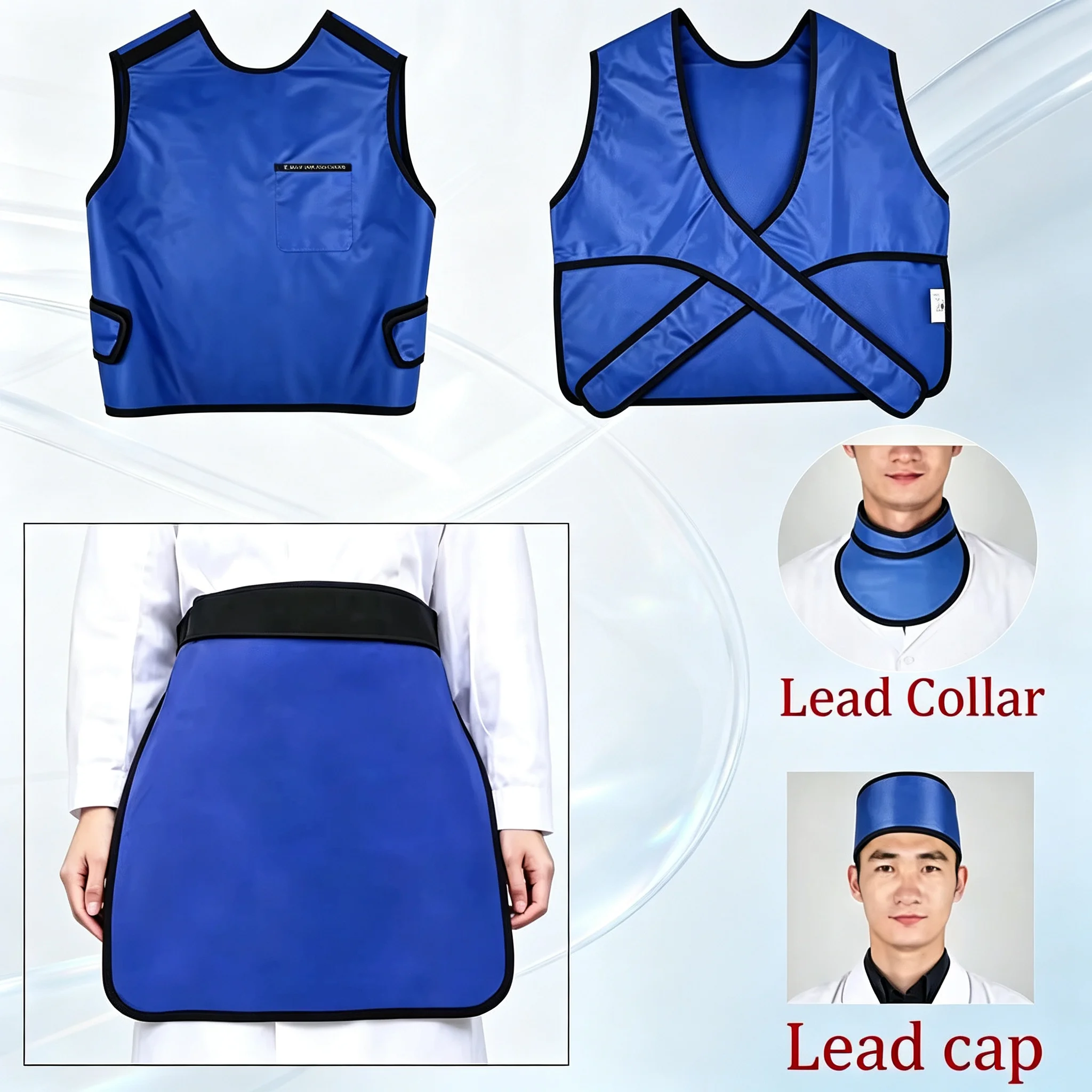 0.35mmPb Dental X-ray Lead Apron Short Radiation Protection Lead Vest with Lead Collar & Lead Cap Medical Protective Apparel