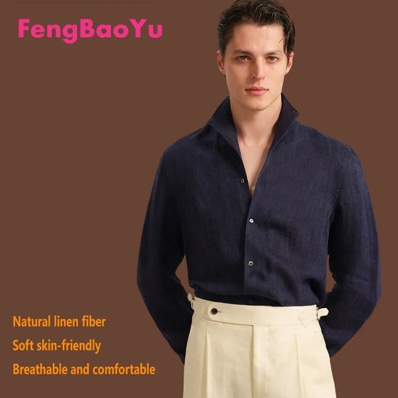 

Fengbaoyu Natural 100% Linen Men's Shirt Elegant Fashionable Shirt for Business Casual Wear Urban Trend Comfortable Breathable