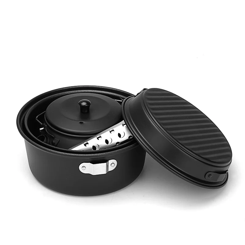 

Portable Lightweight Non-stick Aluminum Alloy Camping Cooking Set Pot, Kettle Outdoor Cooking Utensils