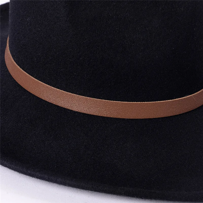 USPOP 2022 New Autumn Vintage Belt Wide Brim Wool Jazz Fedoras Winter Women Wool Hats