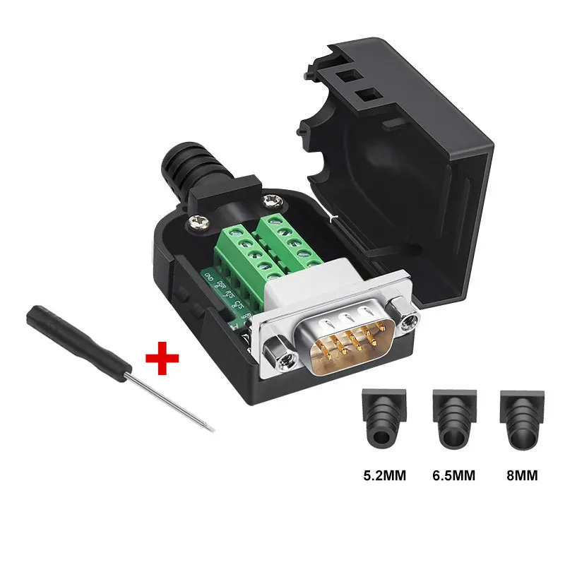 DB9 Connector D-SUB 9 Pin Male Female Plug RS232 RS485 Breakout Terminals AWG Wire Solderless Connectors