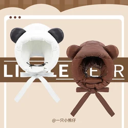 Winter Cute Cartoon Bear Ears Down Cotton Pullover Lei Feng Hat Men's and Women's Outdoor Riding Warm Ear Straps Baraklafa Cap