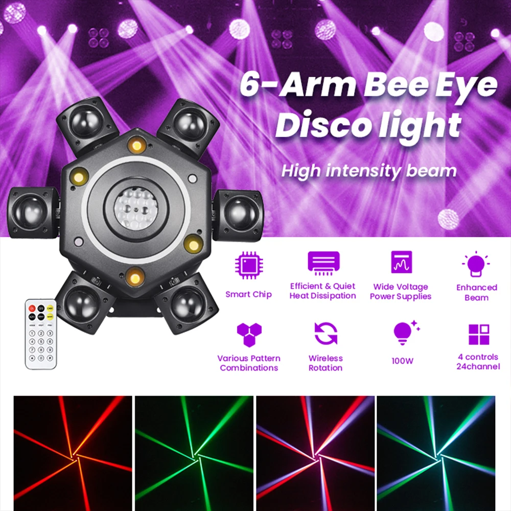 KEMAX Mini Fascio 100W LED Testa Mobile RGBW 6Arm Strobe Disco Party Light DMX Accessori DJ Discoteca Robot Luce ad effetto scenico