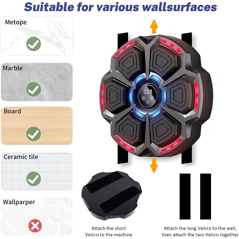 Music Boxing Machine Smart Bluetooth-Compatible Boxing Pads Workout Wall Target Punching Training Equipment for Home Exercise