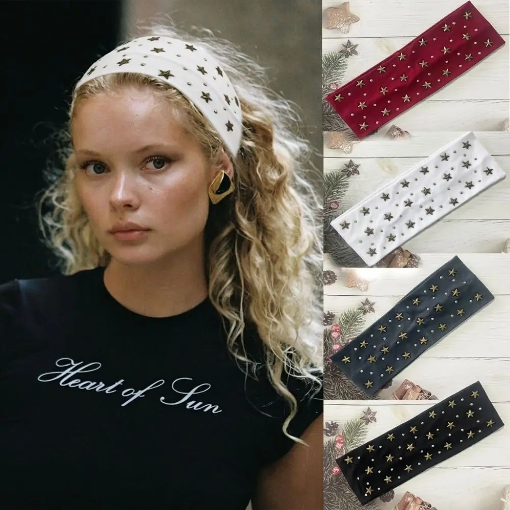 Trendy Fabric Star Headband Wide Star Studded Wide Hair Wrap Elastic Rhinestone Accents Elastic Hair Band Daily Wear